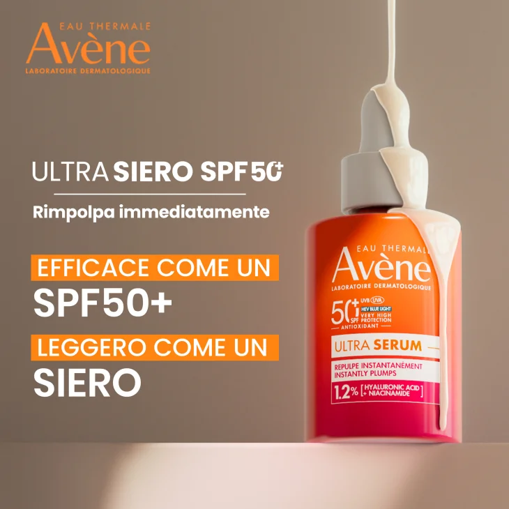 Eau Thermale Avène Ultra Siero SPF50+, Rimpolpa Immediatamente, Protezione solare viso molto alta, con Acido Ialuronico e Niacinamide, 30ml Eau Thermale Avène Ultra Siero SPF50+, Rimpolpa Immediatamente, Protezione solare viso molto alta, con Acido Ialuronico e Niacinamide, 30ml