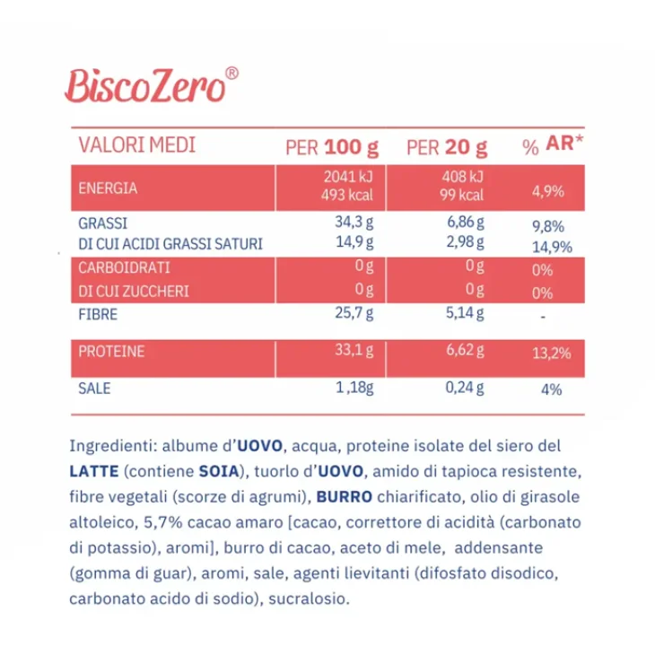 Nuvola Zero Biscozero Biscotto Dolce Senza Zuccheri e Senza Carboidrati 20 grammi