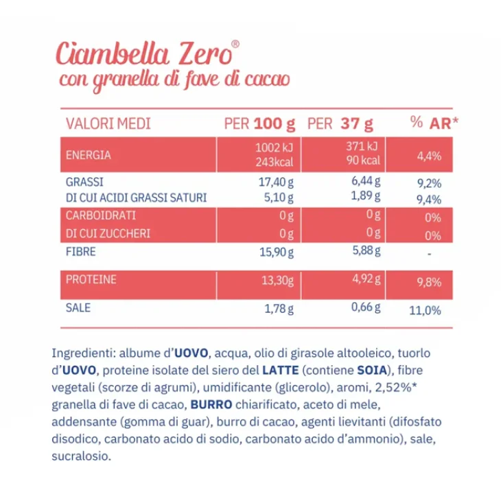 Nuvola Zero Ciambella Zero con Granella di Cacao Snack Proteico Senza Zuccheri e Senza Carboidrati 37 grammi