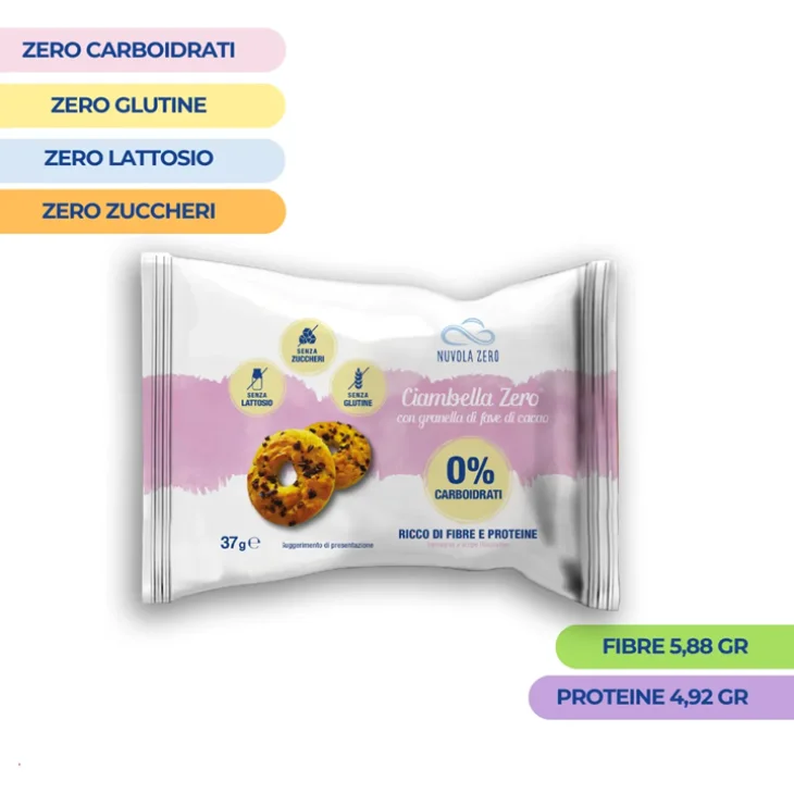 Nuvola Zero Ciambella Zero con Granella di Cacao Snack Proteico Senza Zuccheri e Senza Carboidrati 37 grammi