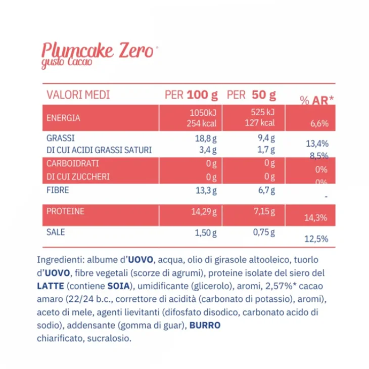 Nuvola Zero Plumcake Zero al Cacao Dolce Proteico Senza Zuccheri e Senza Carboidrati 50 grammi