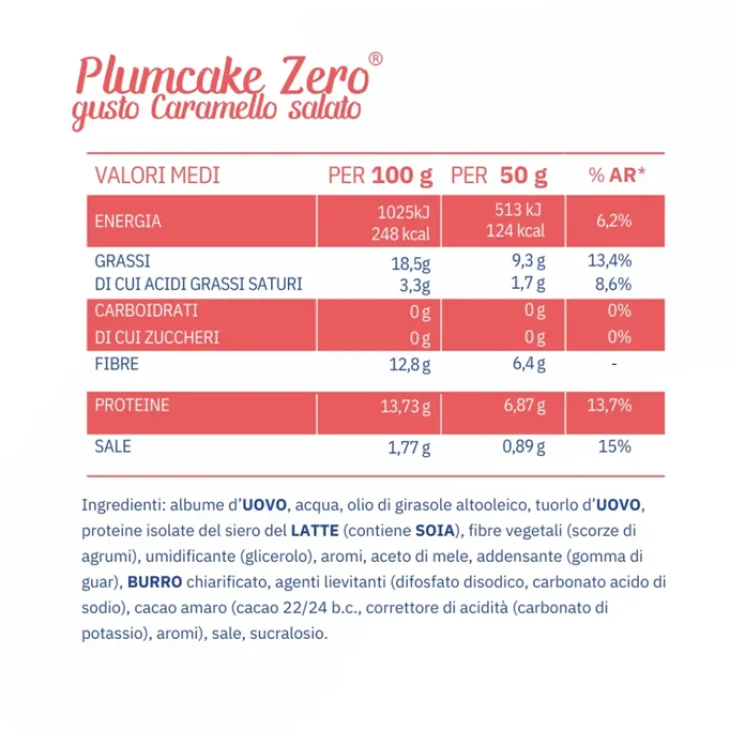 Nuvola Zero Plumcake Zero al Caramello Salato Dolce Proteico Senza Zuccheri e Senza Carboidrati 50 grammi