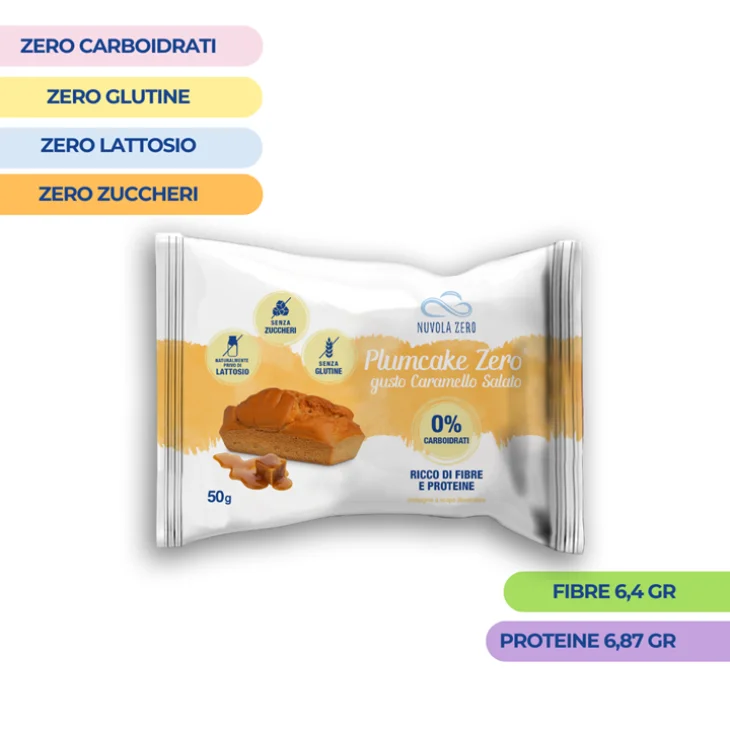 Nuvola Zero Plumcake Zero al Caramello Salato Dolce Proteico Senza Zuccheri e Senza Carboidrati 50 grammi