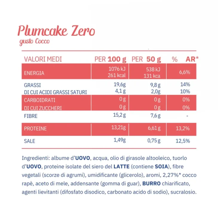 Nuvola Zero Plumcake Zero al Cocco Dolce Proteico Senza Zuccheri e Senza Carboidrati 50 grammi