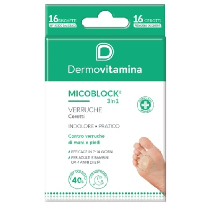 Dermovitamina MicoBlock 3in1 Cerotti per il Trattamento delle Verruche 16 Dischetti