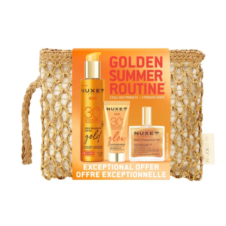 Nuxe Golden Summer Routine Kit Estivo SPF 30 Sun Oil Gold 150 ml + Sun-Kissed Fluid Glow 40 ml + Huile Prodigieuse Or 50 ml + Pochette