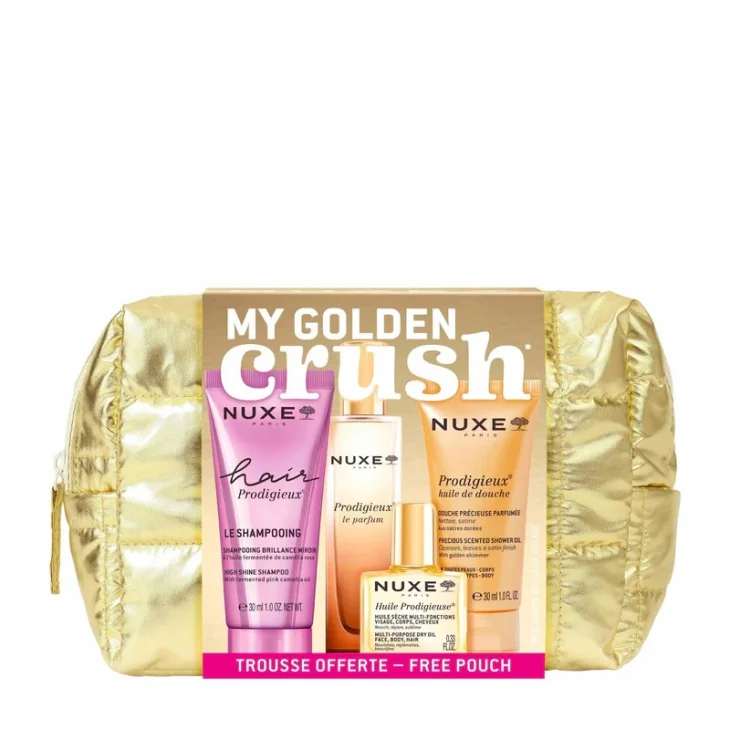 Nuxe Trousse My Golden Crush 1 Olio Doccia 30 ml + Huile Prodigieuse 10 ml + Le Parfum 15 ml + Shampoo 50 ml
