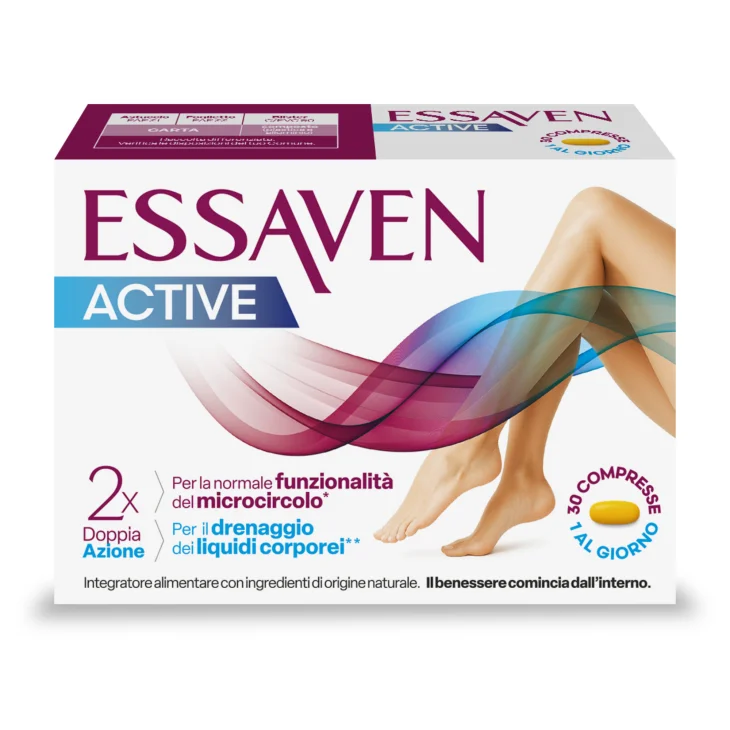 Essaven Active Integratore Alimentare per la Funzionalit&agrave; del Microcircolo e il Drenaggio dei Liquidi Corporei 30 Compresse Rivestite