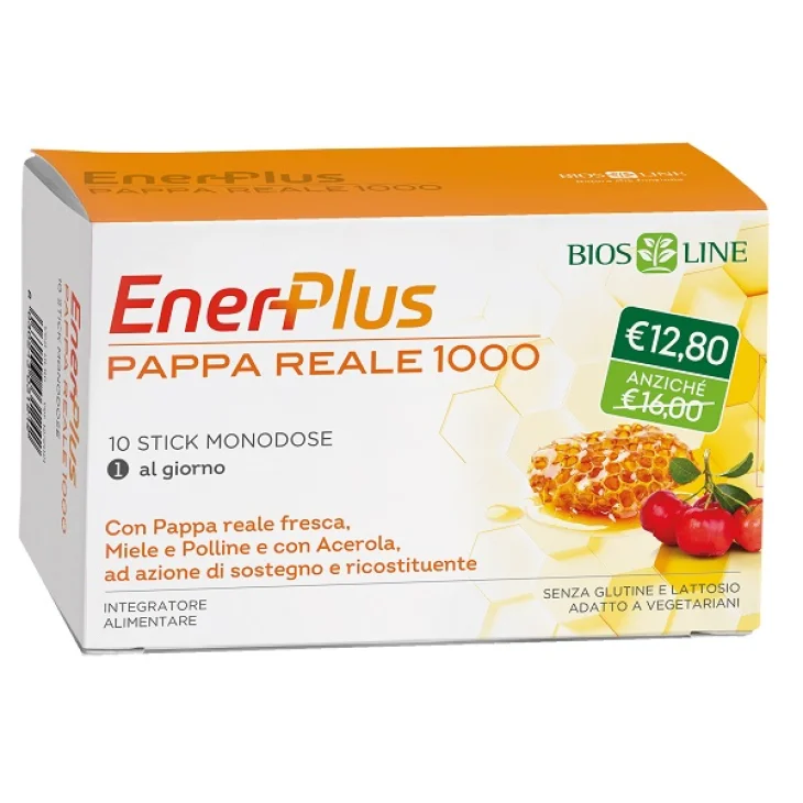 Bios Line Enerplus Pappa Reale 1000 Integratore per Energia e Difese Immunitarie 10 Stick