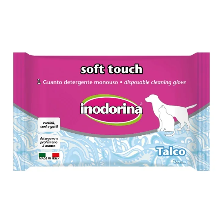 Inodorina Soft Touch  Guanto detergente per cani gatti e cuccioli al Talco 1 pezzo