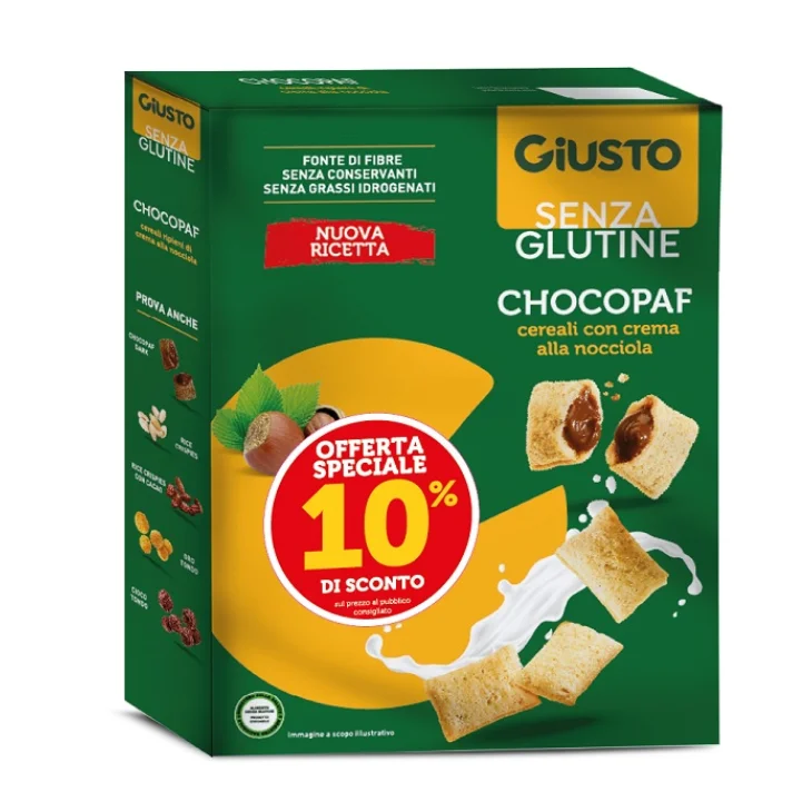 Giusto Senza Glutine Chocopaf Cereali Al Cacao Ripieni Di Crema Alla Nocciola 250 G