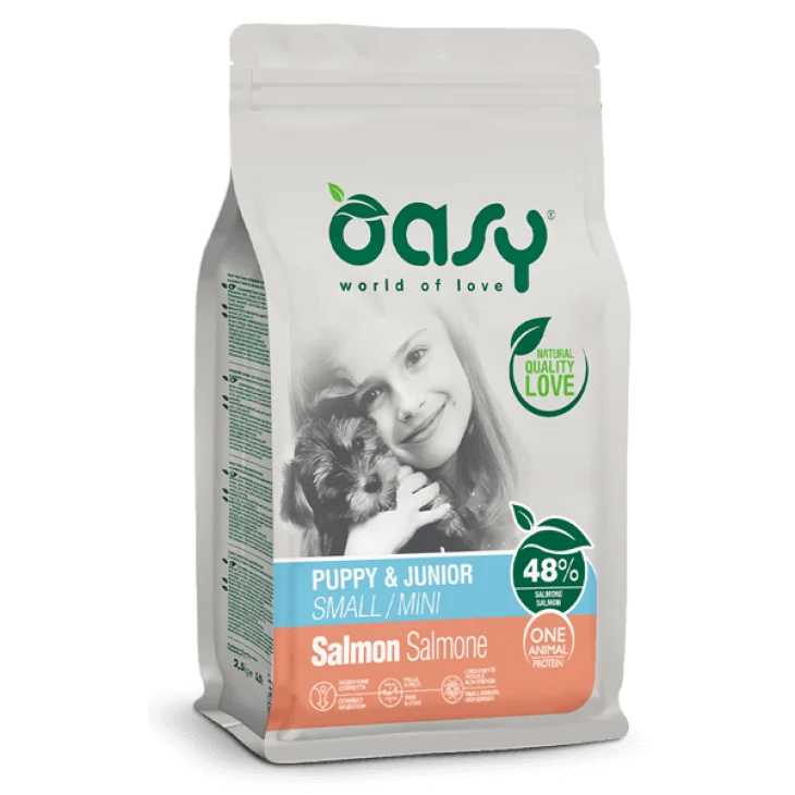 Oasy Dry Dog Monoprotein Puppy Small Mini Salmone Cibo Secco per Cani 2 Kg