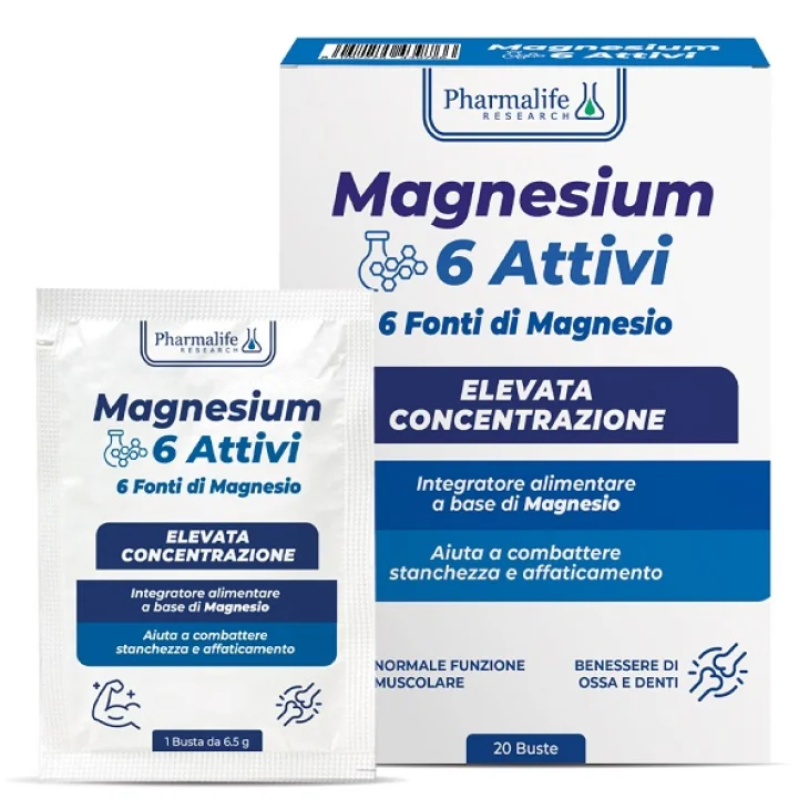 Magnesium 6 Attivi Integratore per Energia e Muscoli 20 bustine da 6,5 g Magnesium 6 Attivi Integratore per Energia e Muscoli 20 bustine da 6,5 g