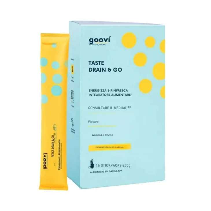 Goovi Taste Drain e Go Integratore Drenante ed Energizzante Gusto Ananas e Cocco Scatola 16 Stick