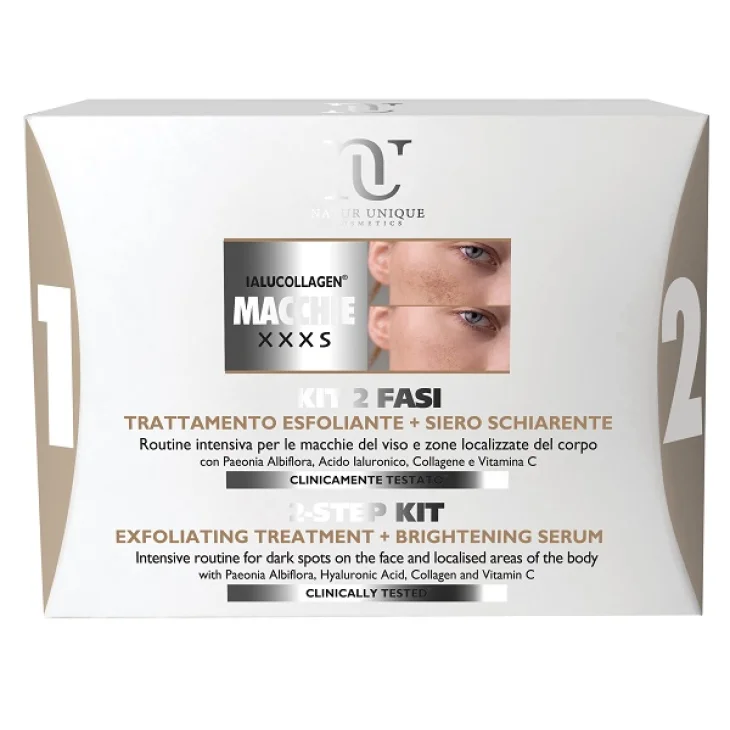 Natur Unique Ialucollagen Macchie Xxxs Kit per Macchie Cutanee e Discromie Esfoliante 10ml + Siero 30ml