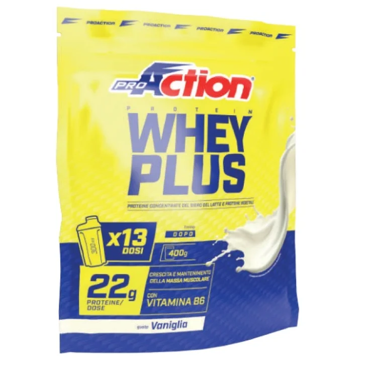 ProAction Protein Whey Plus Proteine Concentrate del Siero del Latte Gusto Vaniglia 400 g