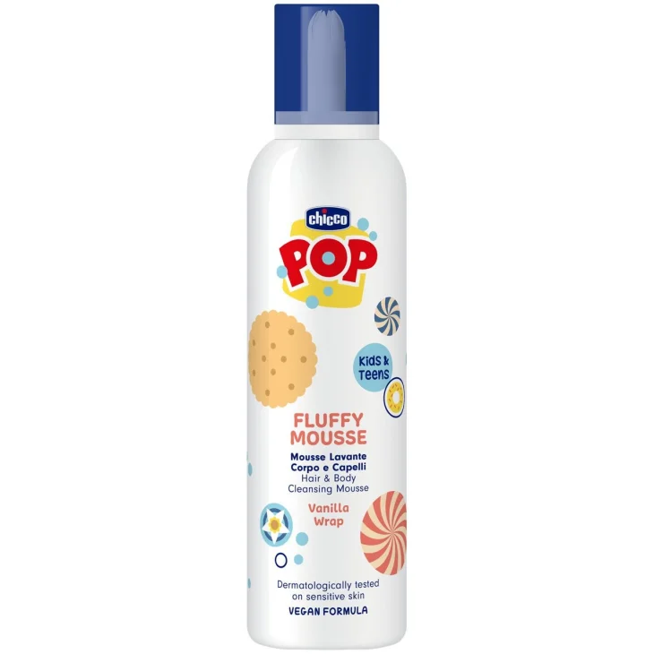 Chicco Pop Mousse Lavante per Bambini Corpo e Capelli Vanilla Wrap 200 ml