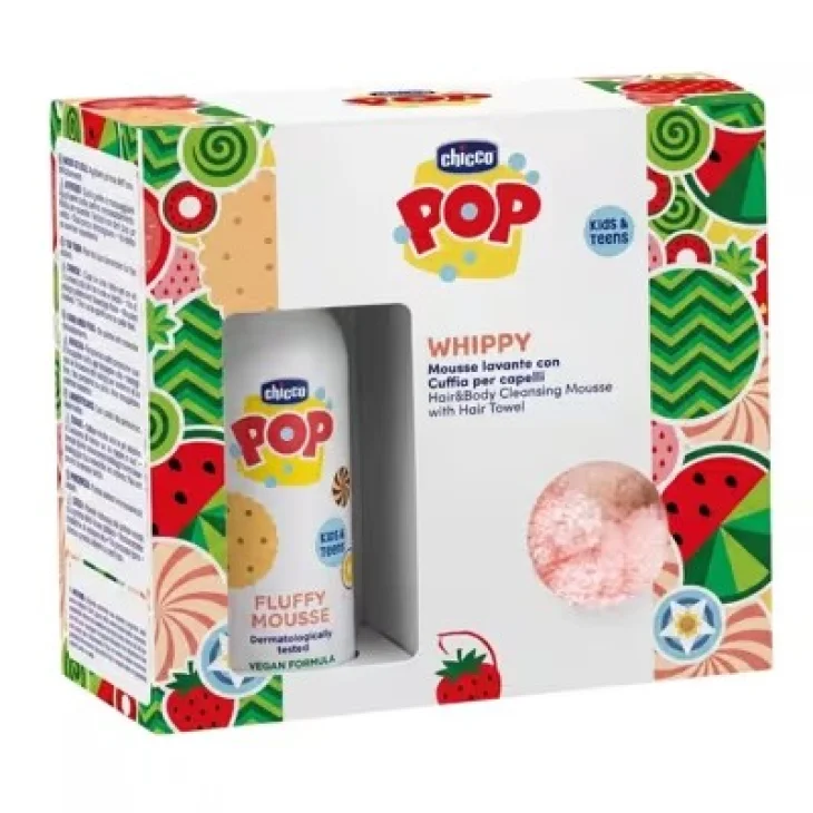 Chicco Set Pop Mousse Lavante per Bambini Corpo e Capelli Vanilla Wrap + Cuffia