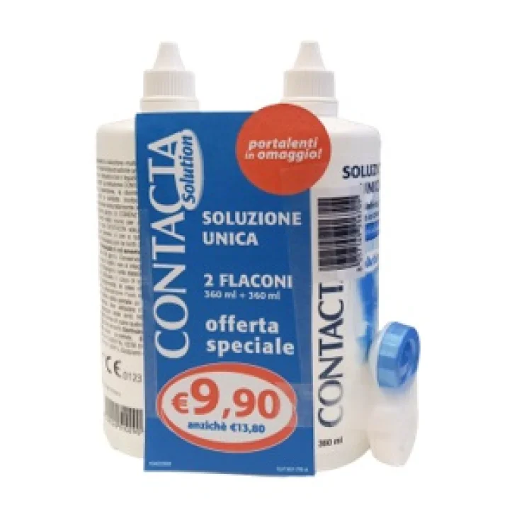 Contacta Solution Soluzione Unica per Lenti Morbide Ideale per Disinfezione e Idratazione 2x360ml + Portalenti