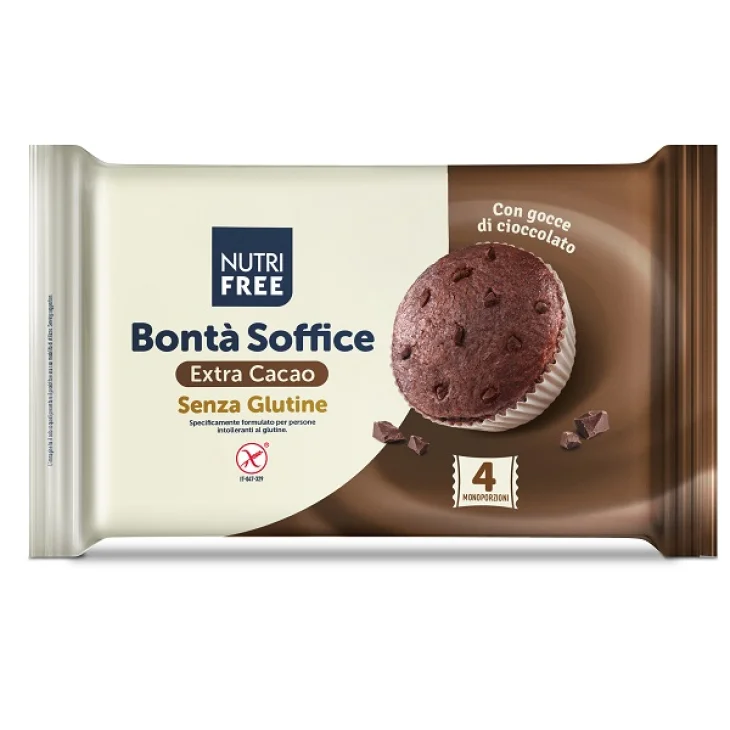 Nutrifree Bontà Soffice Extra Cacao Prodotto da Forno Senza Glutine con Gocce di Cioccolato 4 Monoporzioni Nutrifree Bontà Soffice Extra Cacao Prodotto da Forno Senza Glutine con Gocce di Cioccolato 4 Monoporzioni