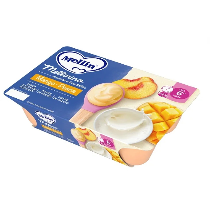 Mellinino Merenda Per Bambini Al Mango E Pesca 6 Vasetti Da 55 g