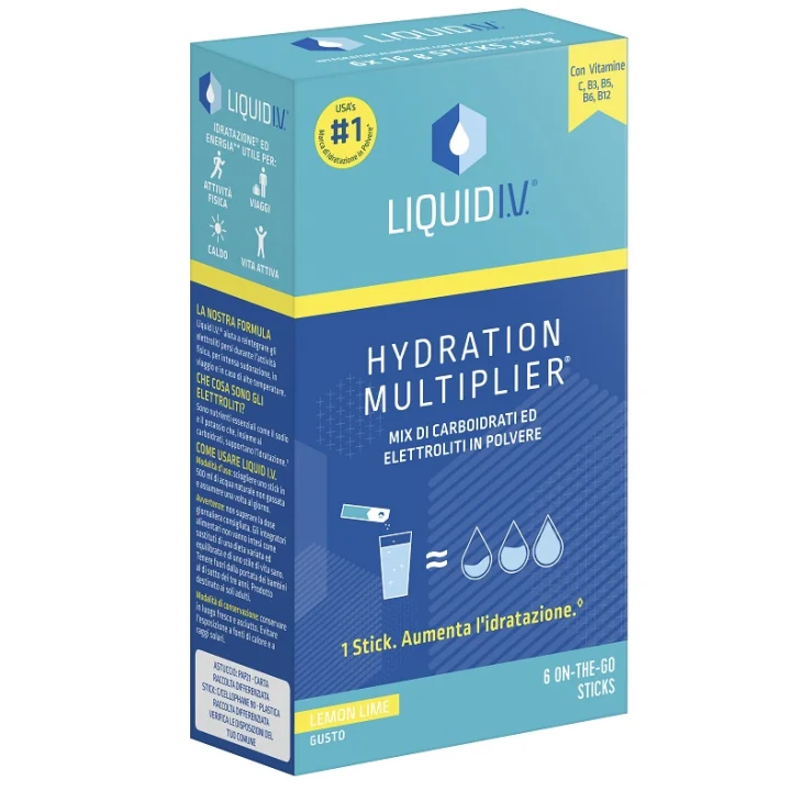 Liquid Iv Hydration Multiplier Lemon Lime Mix di Carboidrati ed Elettroliti in Polvere 6 Stick da 12 g Liquid Iv Hydration Multiplier Lemon Lime Mix di Carboidrati ed Elettroliti in Polvere 6 Stick da 12 g
