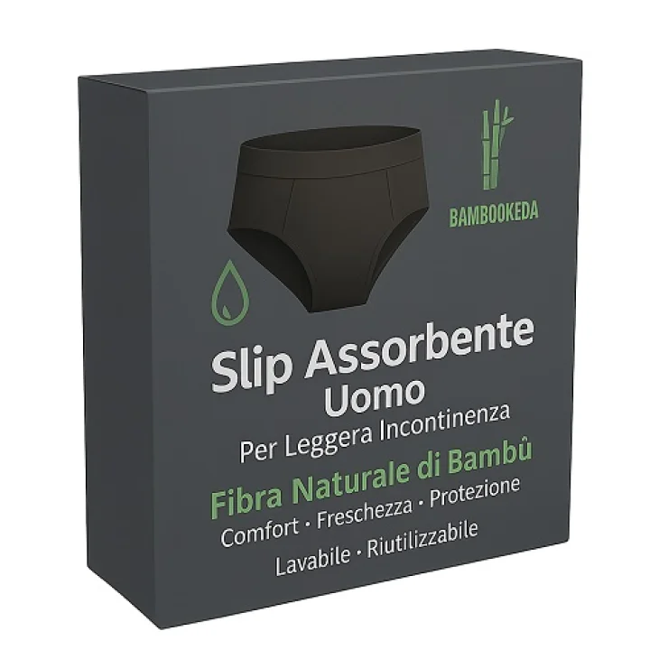 Bambookeda Slip Assorbente Uomo per la Leggera Incontinenza Colore Nero Flusso Medio Taglia XL 1 pezzo