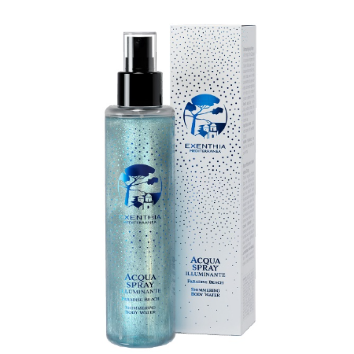 Exenthia Mediterranea Paradise Beach Acqua Corpo Shimmer Spray Illuminante con Fragranza al Cocco, Vaniglia e Sandalo 150 ml
