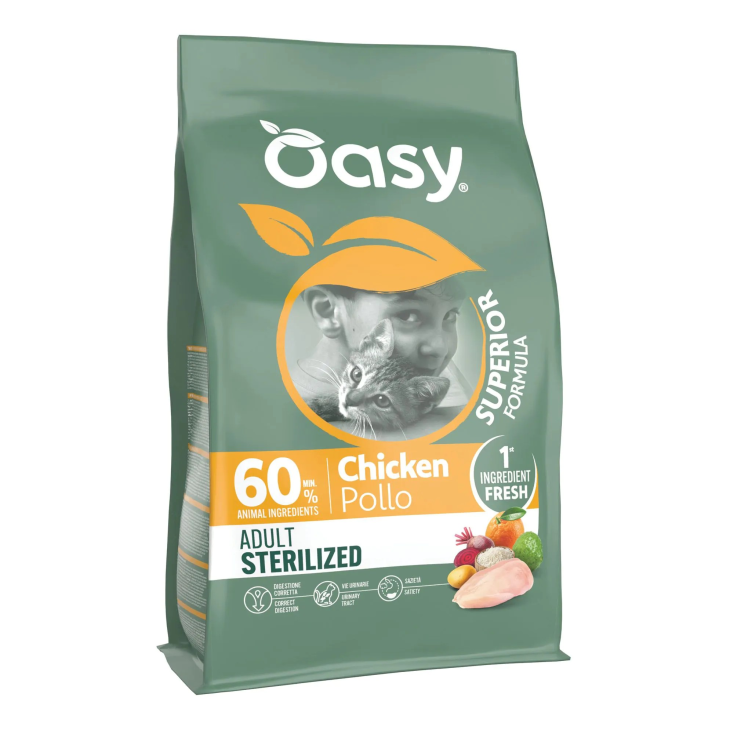 Oasy Dry Cat Superior Adult Sterilized Cibo Secco per Gatti Adulti Gusto Pollo 1,5 kg