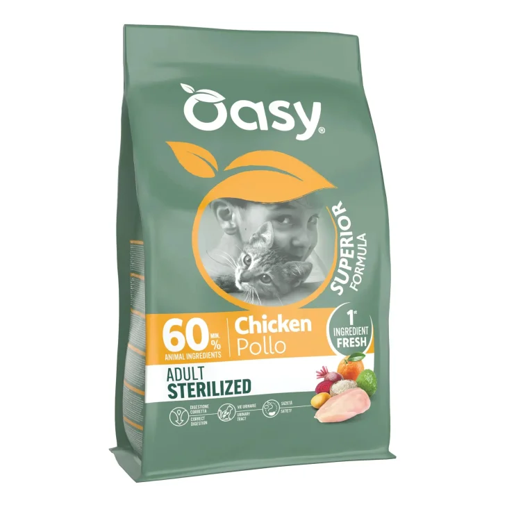 Oasy Dry Cat Superior Adult Sterilized Cibo Secco per Gatti Adulti Gusto Pollo 1,5 kg