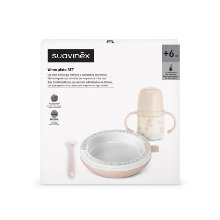 Suavinex Wild & Free Set Pappa Calda 1 Cucchiaio + 1 Piatto Termico + 1 Biberon Colore Rosa
