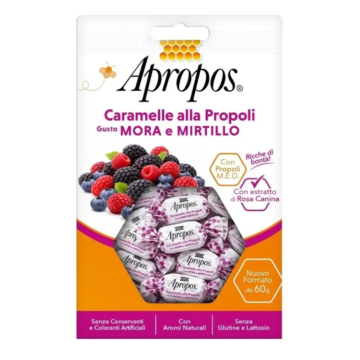 Apropos Caramelle Propoli Gusto Mora e Mirtillo per la Gola 60 g