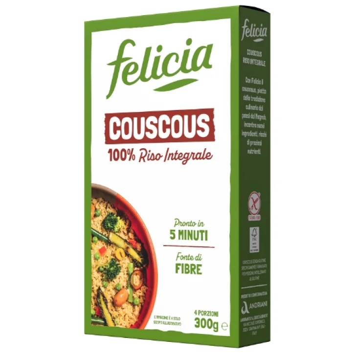 Felicia Cous Cous di Riso Integrale 100% Farina di Riso Integrale Senza Glutine 300 g