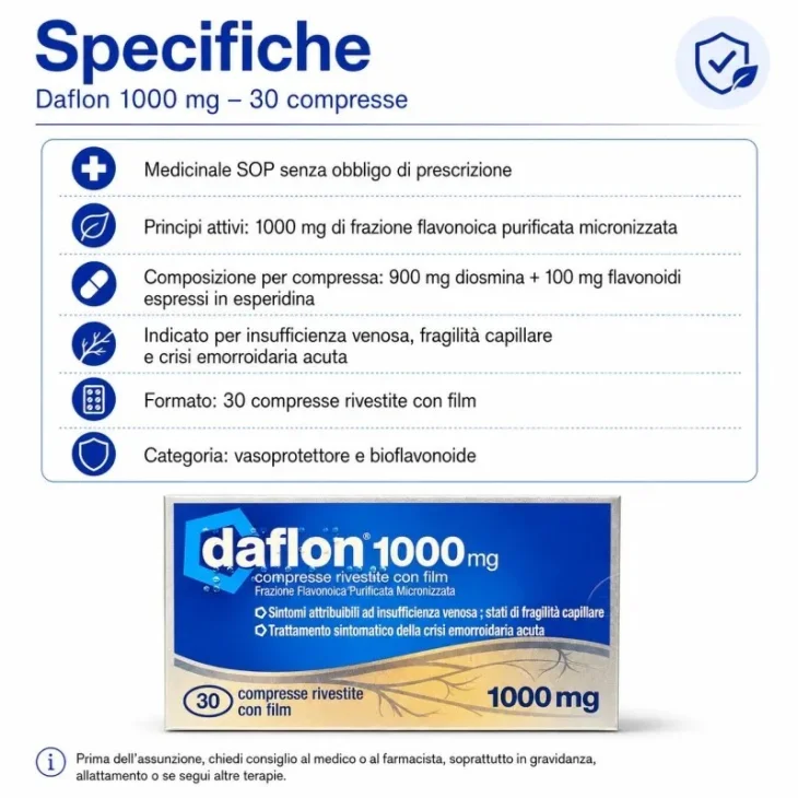 Daflon 1000mg per Insufficienza Venosa ed Emorroidi 30 Compresse Rivestite Daflon 1000mg per Insufficienza Venosa ed Emorroidi 30 Compresse Rivestite