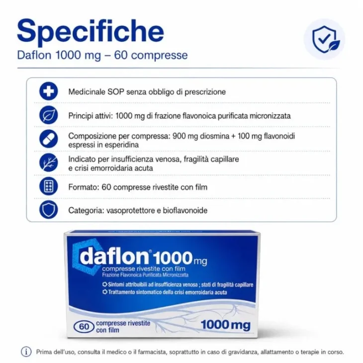 Daflon 1000mg per Insufficienza Venosa ed Emorroidi 60 Compresse Rivestite Daflon 1000mg per Insufficienza Venosa ed Emorroidi 60 Compresse Rivestite