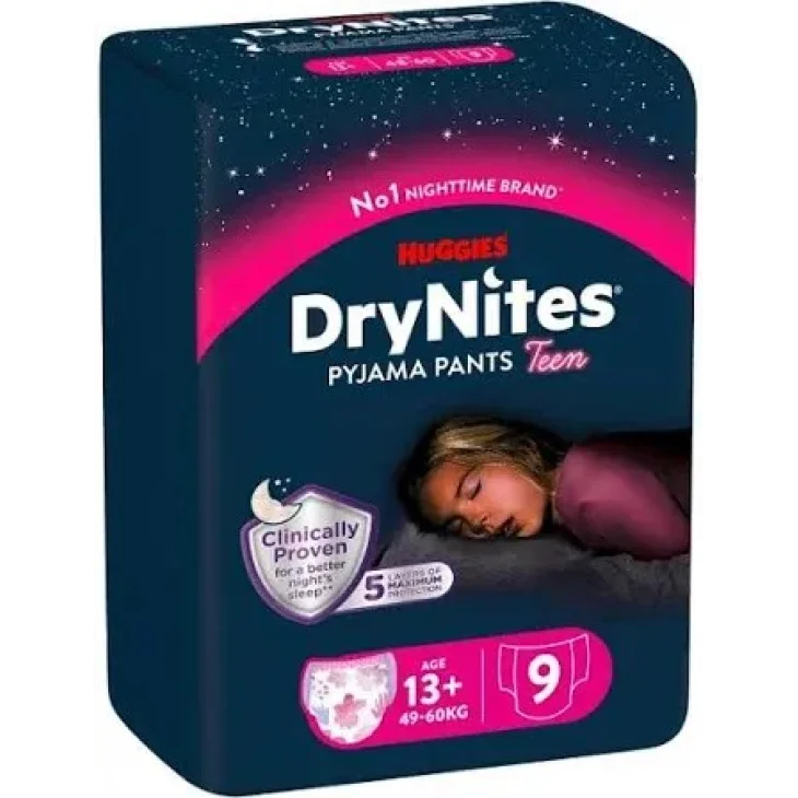 Huggies DryNites Mutandine Assorbenti Girl 13+ Anni 48-60 Kg da 9 pezzi