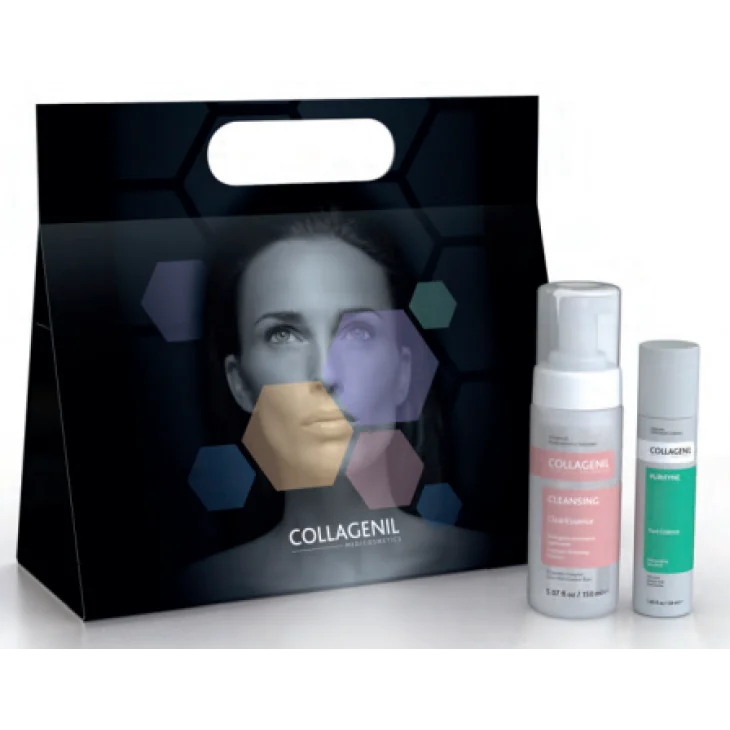 COLLAGENIL Purifying Balance Skin Rebalancing Protocol Viso Pelle Impura e Lucida, Cleansing Clear Essence 150 ml e Purifyine Pure Essence 50 ml