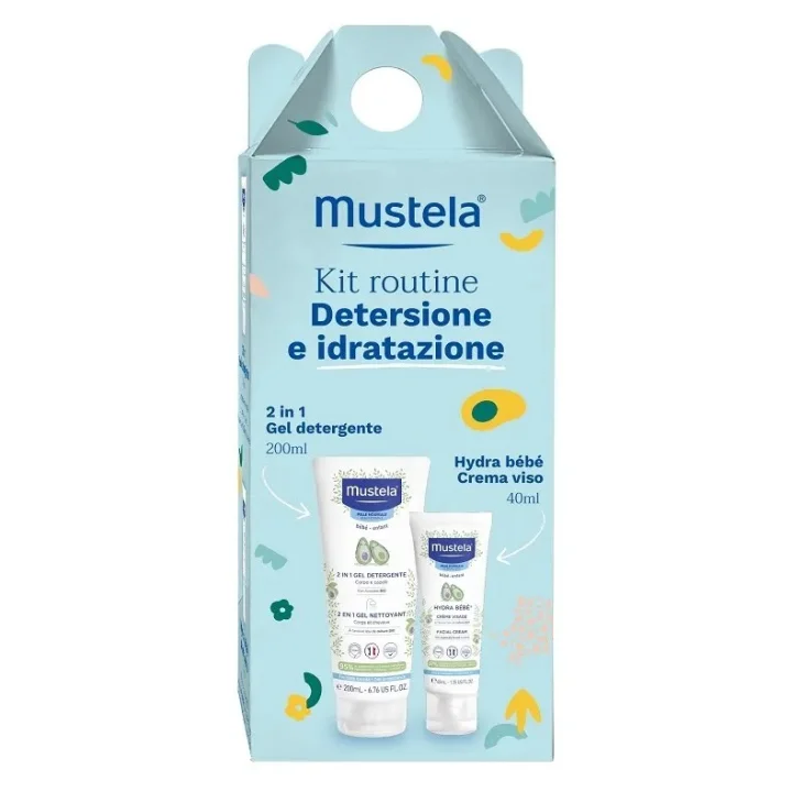 Mustela Kit Routine Detergente Gel 2 in 1 200 ml e Hydra Bebe Crema Viso 40 ml