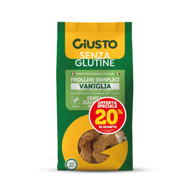 GIUSTO SENZA GLUTINE FROLLINI SEMPLICI VANIGLIA SENZA ZUCCHERI AGGIUNTI 200 G TAGLIO PREZZO -20%