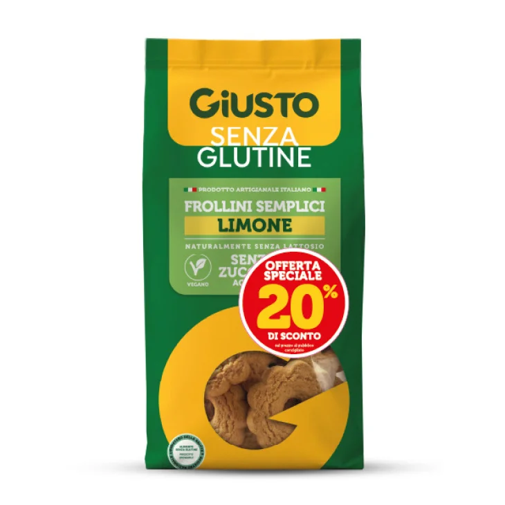 GIUSTO SENZA GLUTINE FROLLINI SEMPLICI LIMONE SENZA ZUCCHERIAGGIUNTI 200 G TAGLIO PREZZO -20%