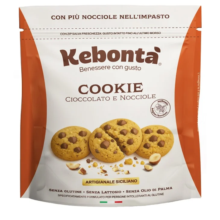 Kebont&agrave; Cookie Cioccolato e Nocciole Biscotti Senza Glutine e Senza Lattosio con Cioccolato e Nocciole 200 g