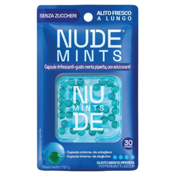 Nude Mints Menta Piperita Capsule Rinfrescanti per Alito Fresco a Lungo Senza Zuccheri Gusto Menta Piperita 30 Capsule
