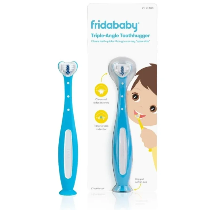 Frida Baby ToothHugger Spazzolino Triangolare Blu per Bambini dai 2 Anni per l'Igiene Orale 1 Spazzolino