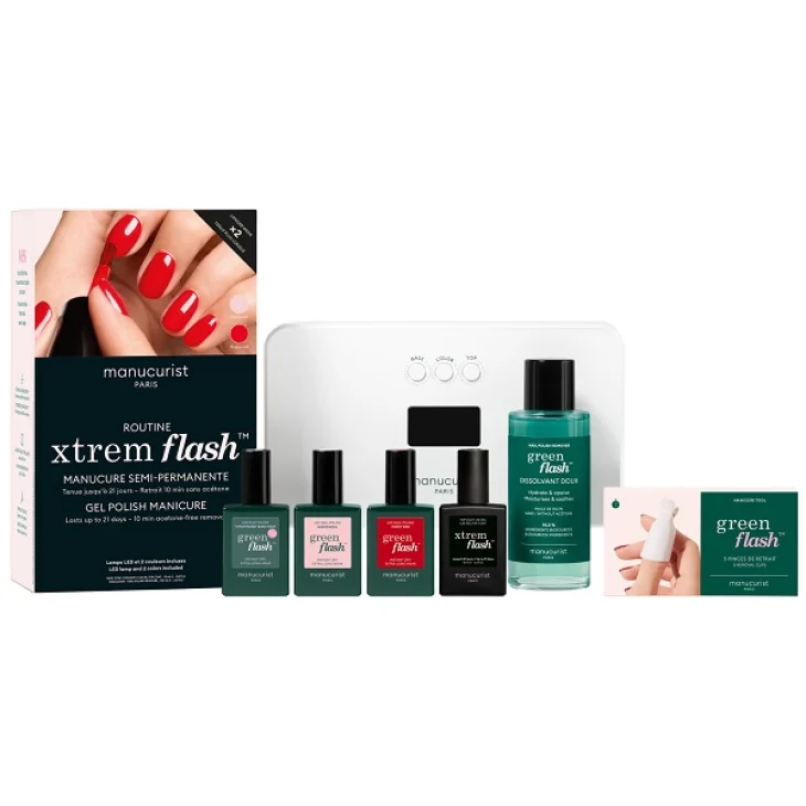 Manucurist Routine Xtrem Flash Hortencia & Poppy Red Kit Manicure Semipermanente con Lampada LED 8 pezzi