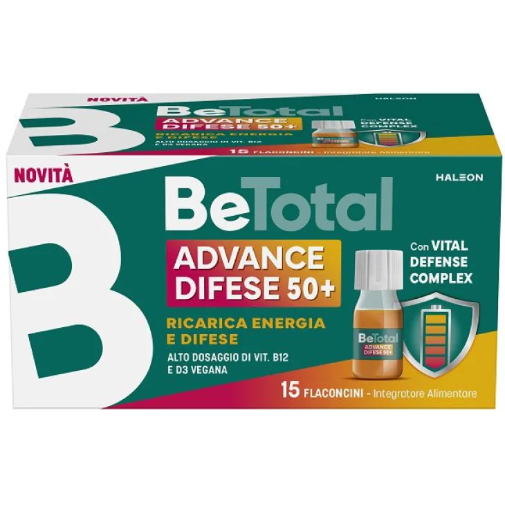 BeTotal Advanced Difese 50+ Ricarica Energie e Difese Alto Dosaggio Vitamina B12 e D3 Vegan 15 flaconcini BeTotal Advanced Difese 50+ Ricarica Energie e Difese Alto Dosaggio Vitamina B12 e D3 Vegan 15 flaconcini