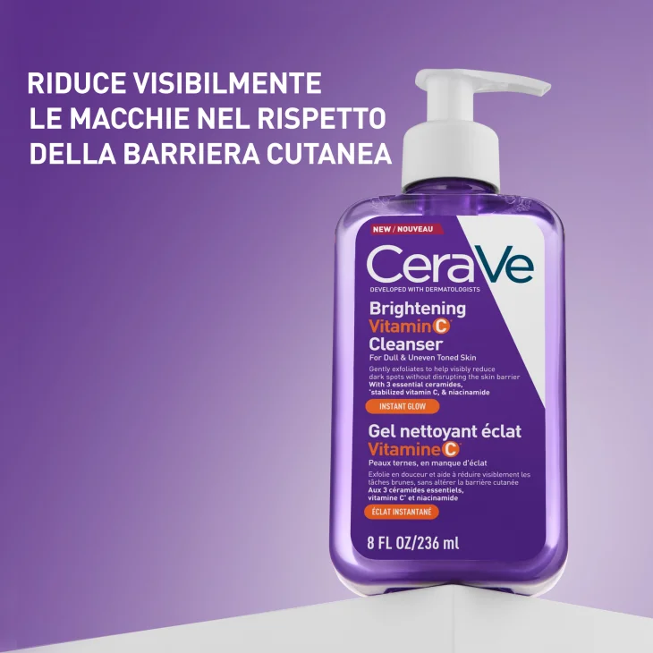 CeraVe Skin Renewing Detergente Illuminante con Vitamina C per pelli spente e dal colorito non uniforme, con Vitamina C stabilizzata e Niacinamide - 236 ml