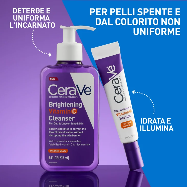 CeraVe Skin Renewing Detergente Illuminante con Vitamina C per pelli spente e dal colorito non uniforme, con Vitamina C stabilizzata e Niacinamide - 236 ml