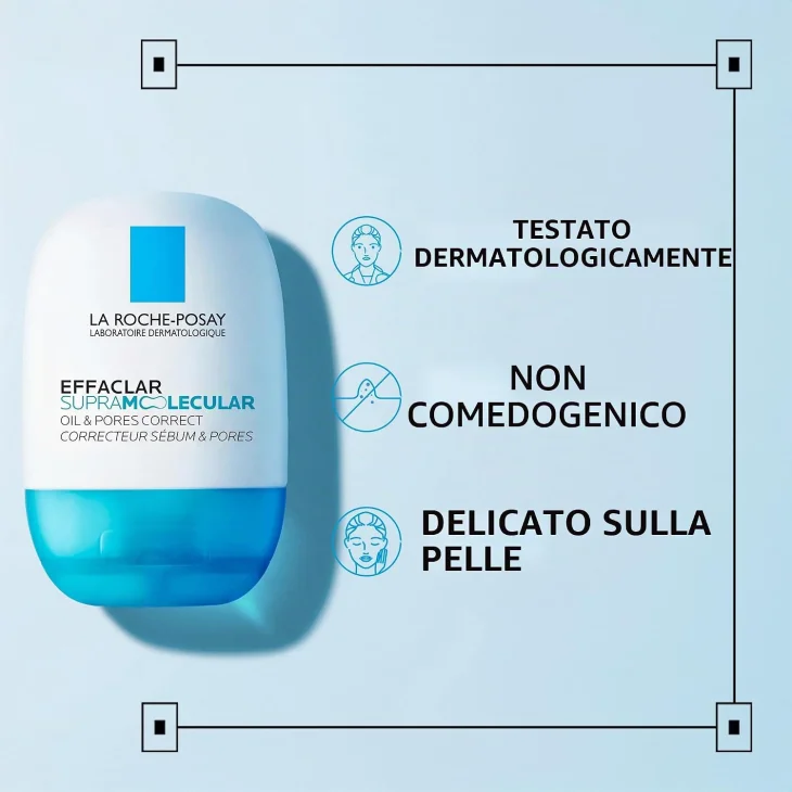 La Roche Posay Effaclar Supermolecular Correttore di sebo e pori, correzione visibile dei pori. Gel idratante fresco e opacizzante, 40ml