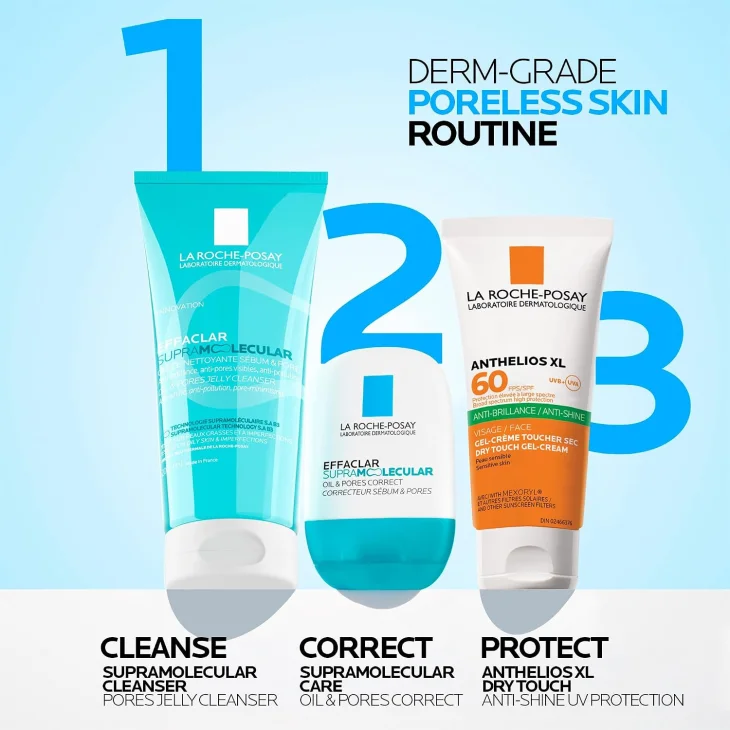 La Roche Posay Effaclar Supermolecular Correttore di sebo e pori, correzione visibile dei pori. Gel idratante fresco e opacizzante, 40ml