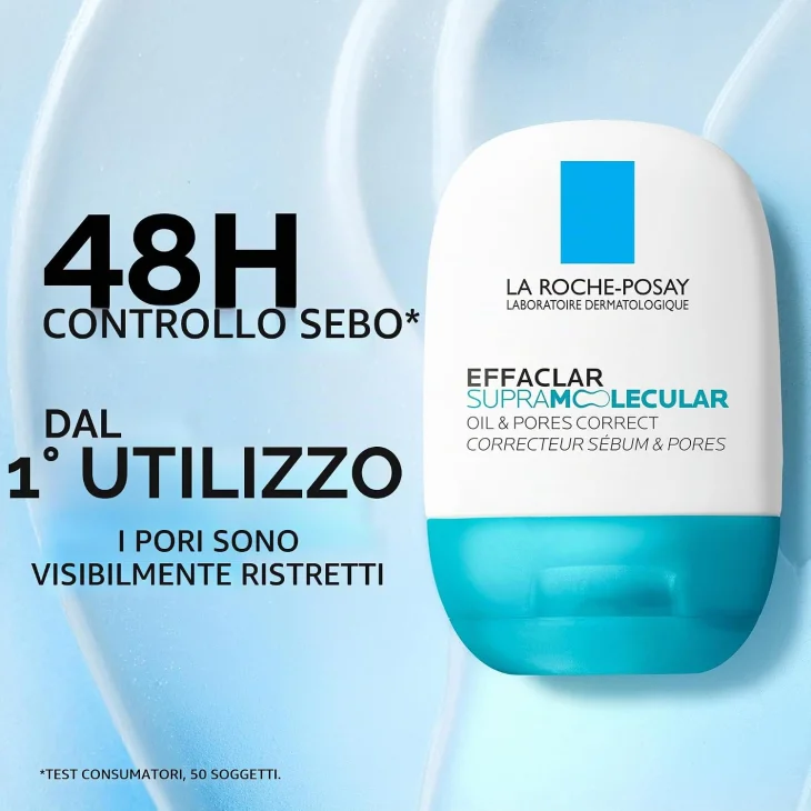 La Roche Posay Effaclar Supermolecular Correttore di sebo e pori, correzione visibile dei pori. Gel idratante fresco e opacizzante, 40ml